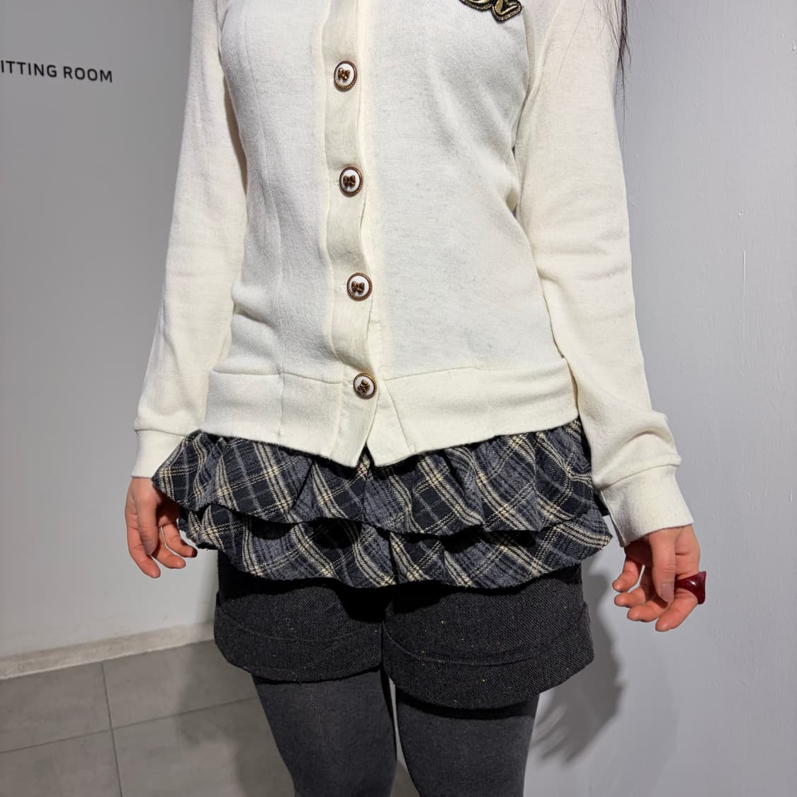 Tralala 오네갸루 리본 프릴 레이어드 니트 원피스 상품이미지2