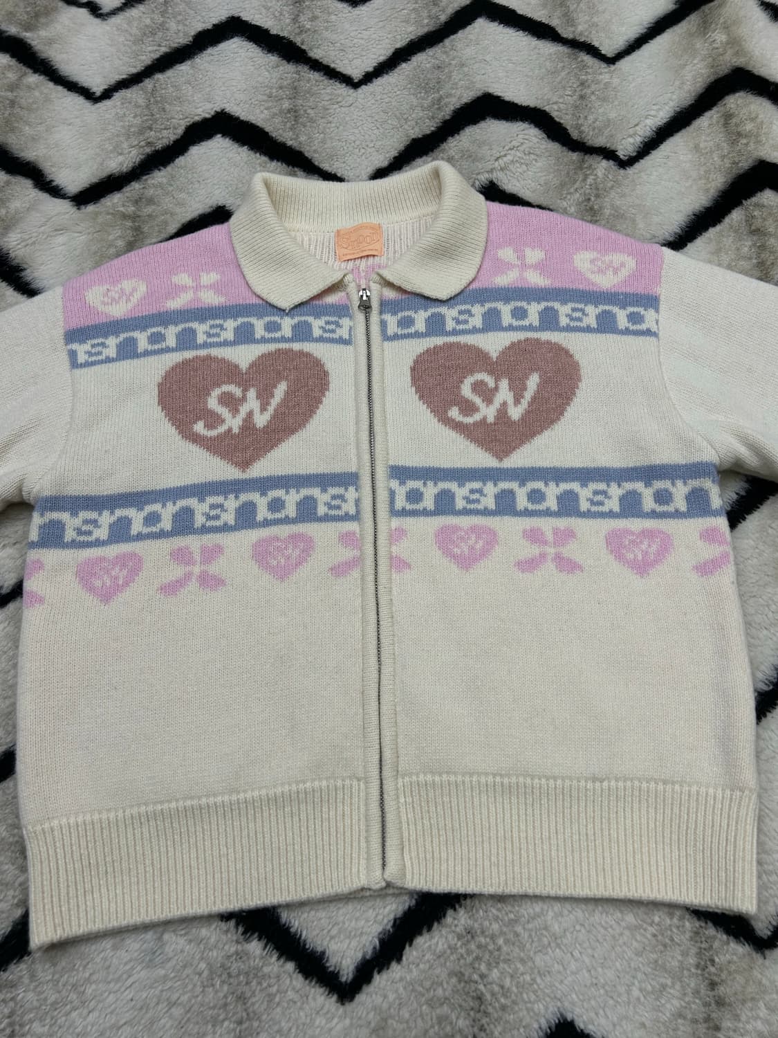 [Free]시눈 하트로고 니트집업/아이보리 상품이미지4