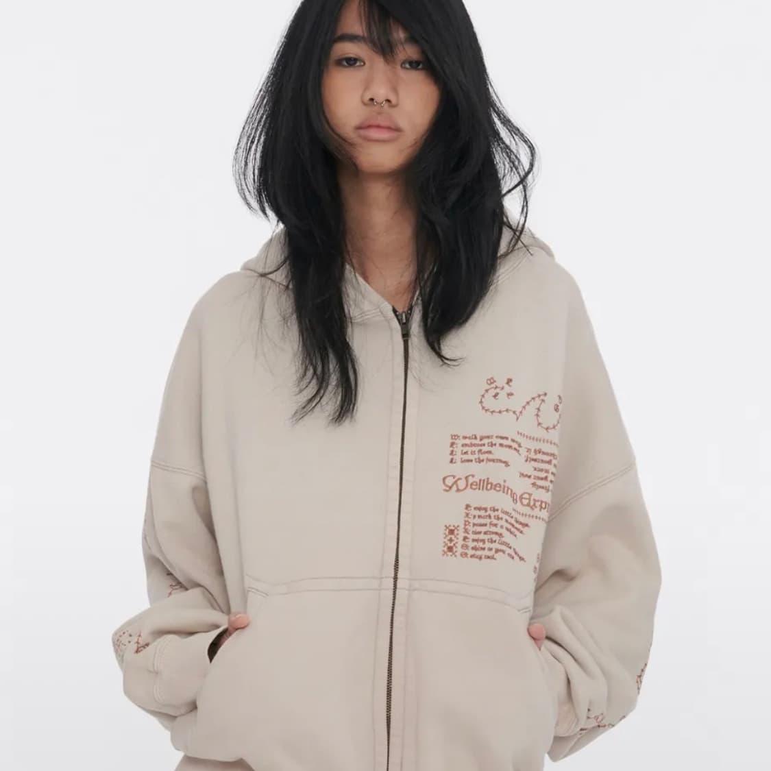 웰빙익스프레스 메세지 후드집업 애쉬 베이지 상품이미지2