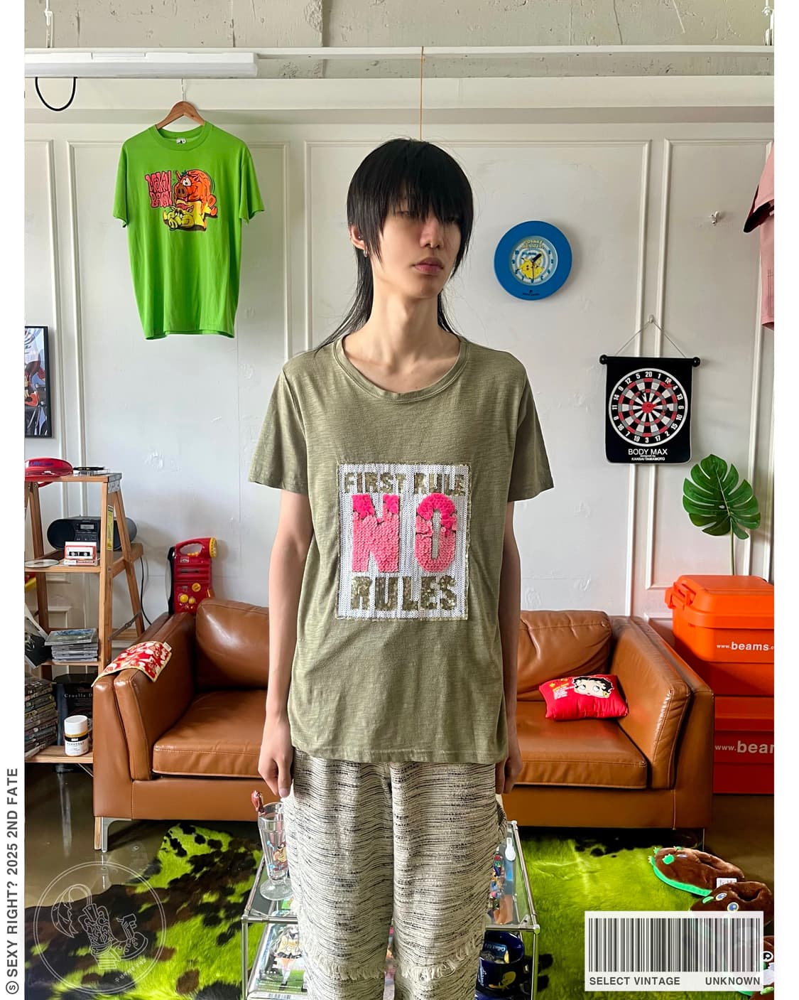 Vintage 3D Spangle Trimming 1/2 T-Shirt 상품이미지1