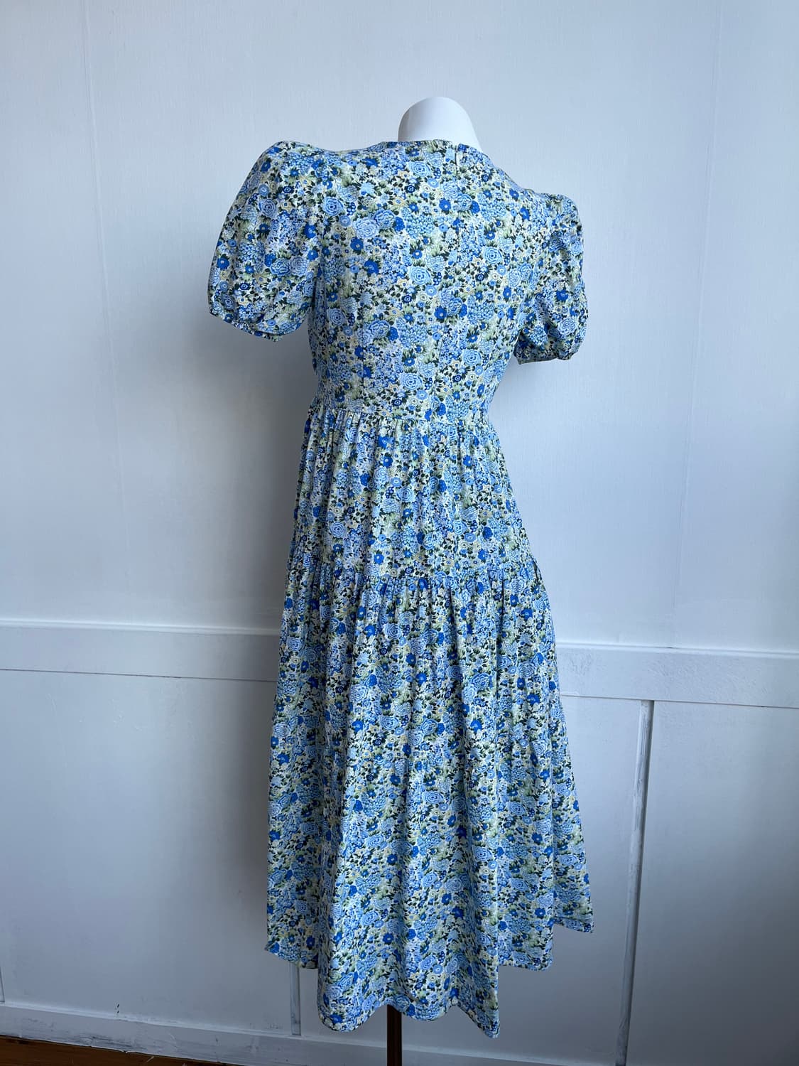 블루 플라워 퍼프 롱 원피스 상품이미지4