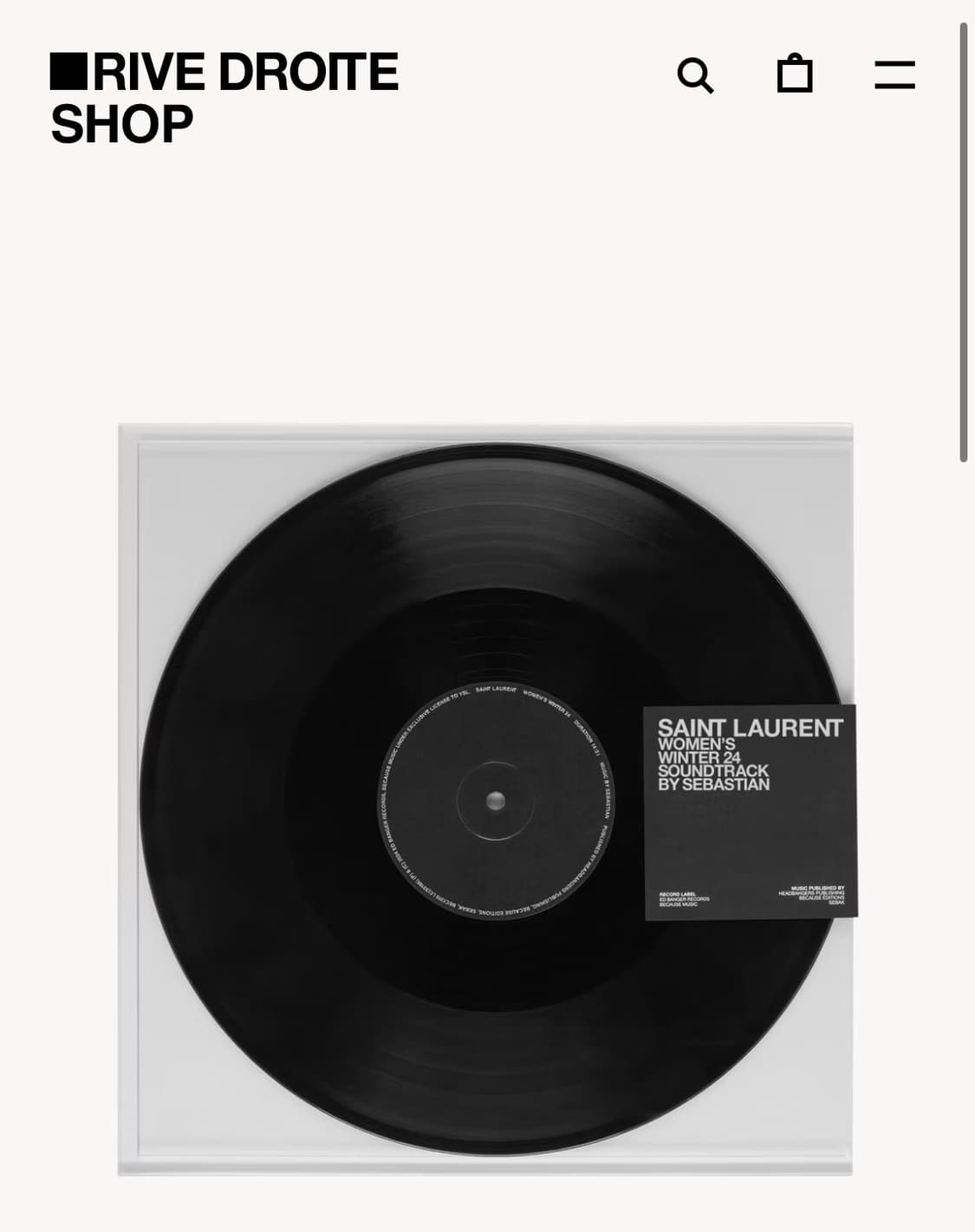 생로랑 Women's Winter 24 사운드트랙 LP 상품이미지1