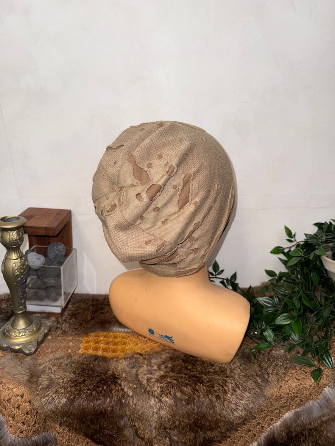 Beige damage stripe reversible beanie 상품이미지3