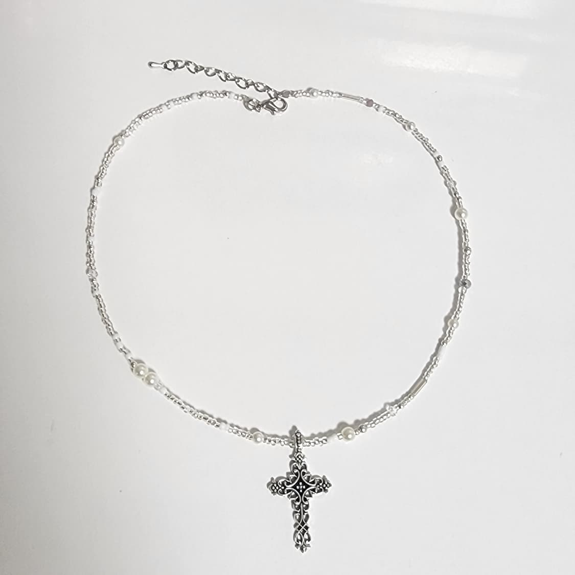 여자 십자가 화이트 실버 목걸이 상품이미지1