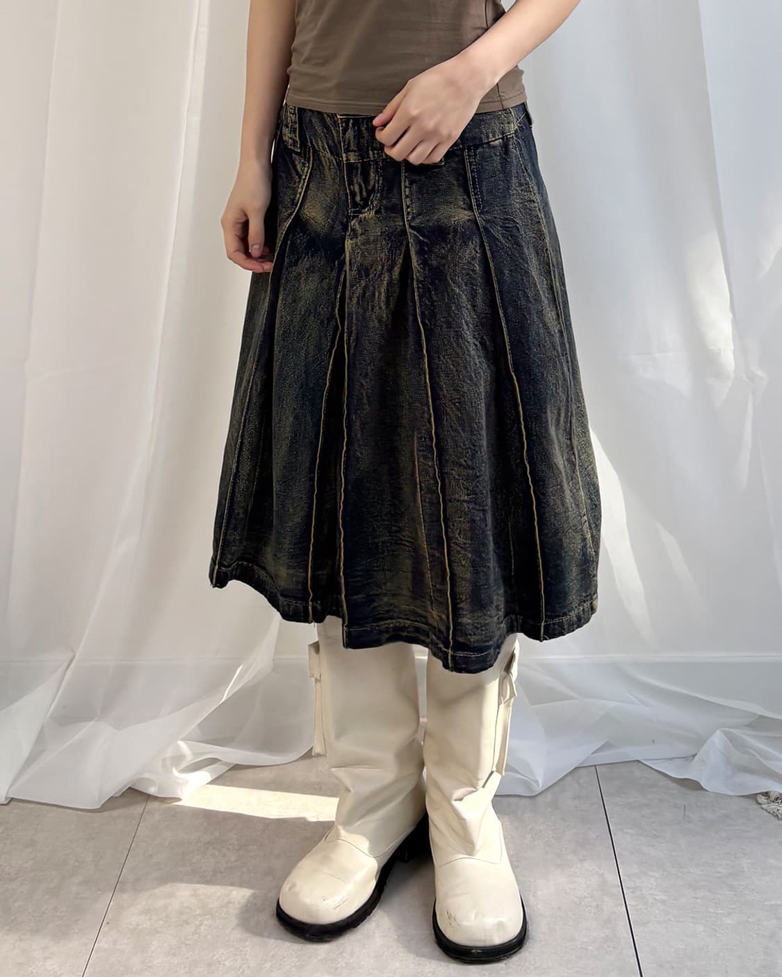 니아 빈티지 중청 벌룬 터크 미디 스커트 상품이미지9