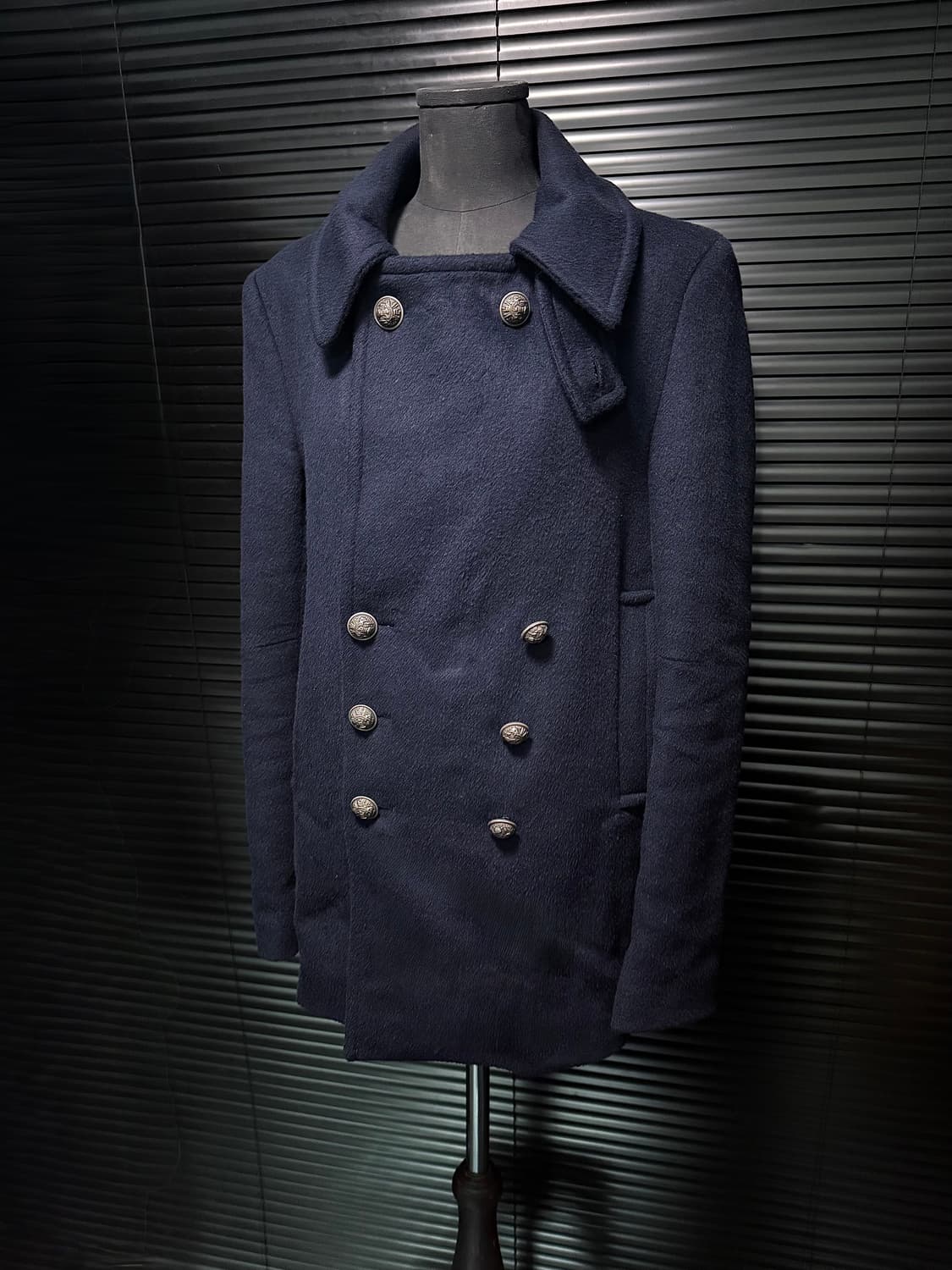 UN COIL 언코일 네이비 남색 울 캐시미어 더블 발마칸 피코트 하이넥 상품이미지4