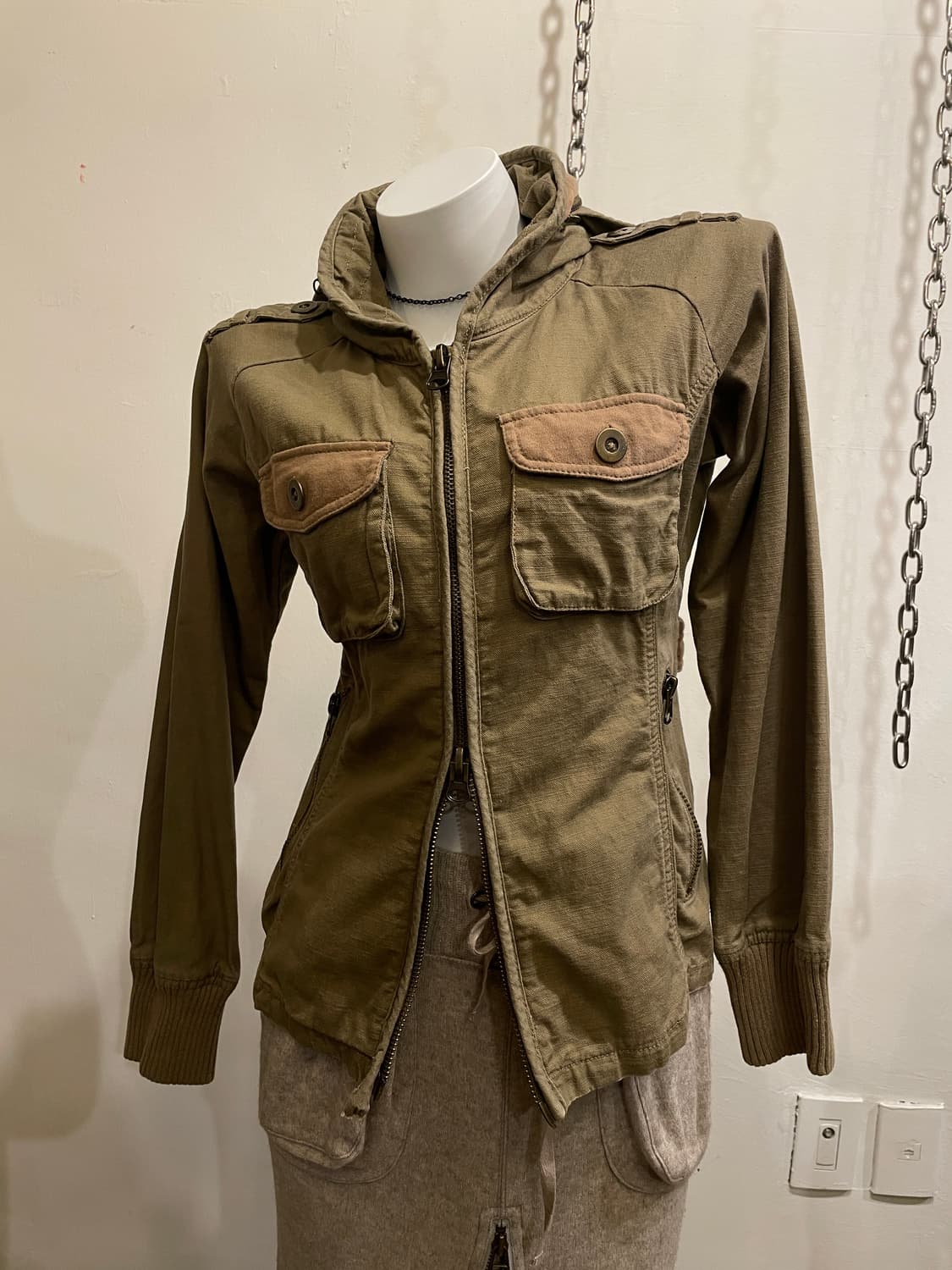 back number 브라운 포켓 후드 자켓 y2k 밀리터리 상품이미지1