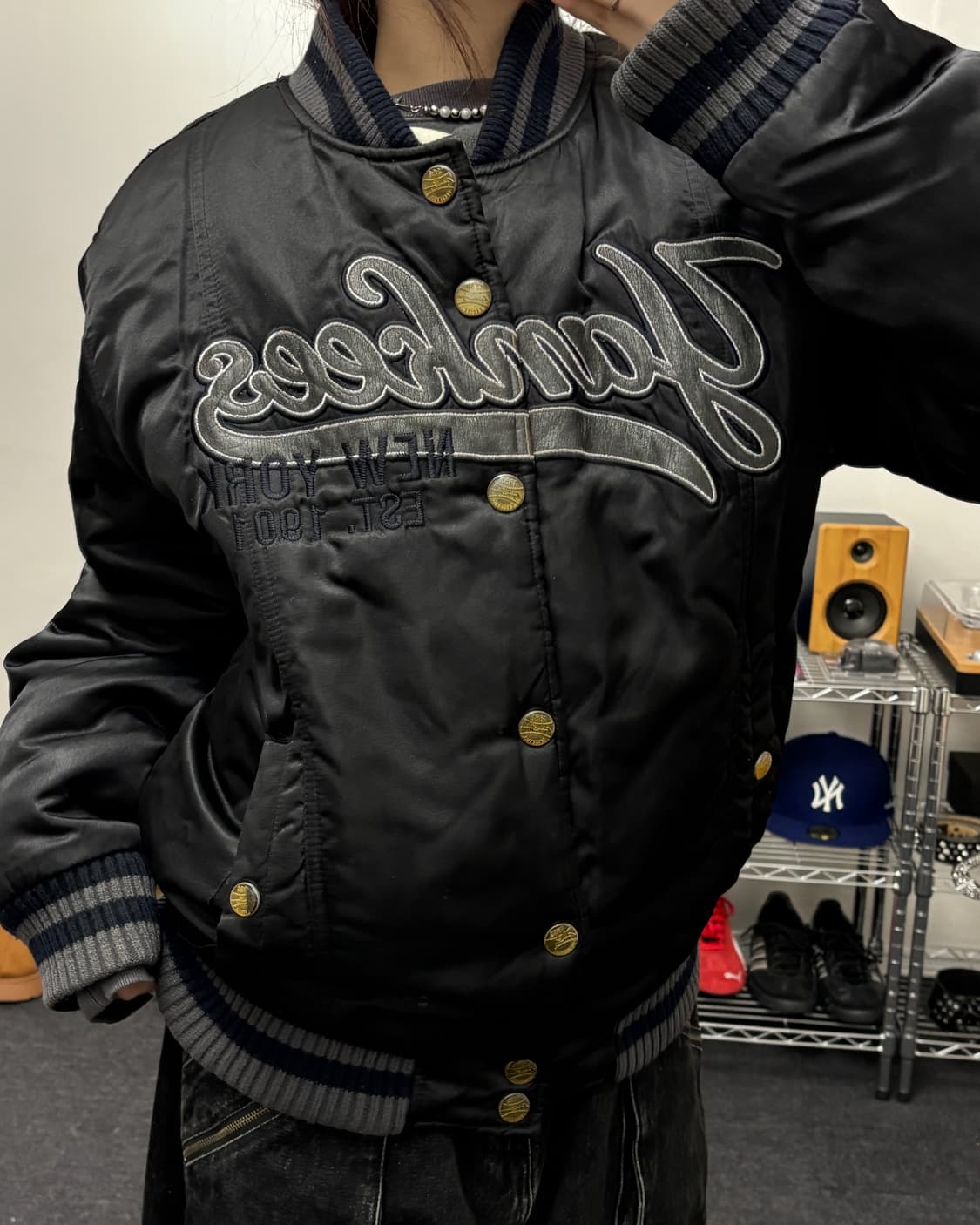 MLB 00s 뉴욕 양키즈 퀼팅 점퍼 블랙 상품이미지2