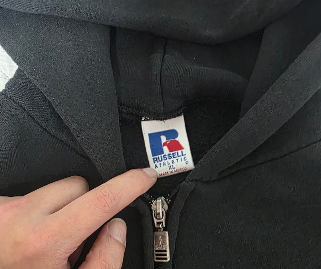 [XL] 90s USA 빈티지 러셀 애슬레틱 후드집업 블랙 페이딩 상품이미지7