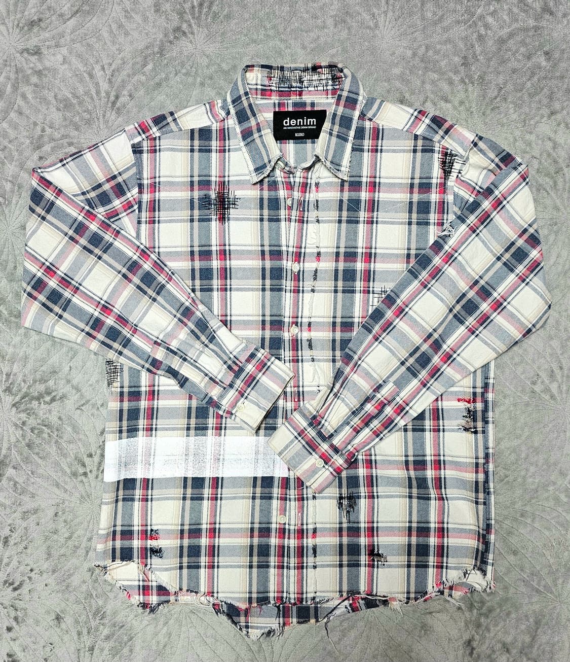 KURO denim 체크 핸드스티치 핸드페인팅 셔츠 상품이미지1