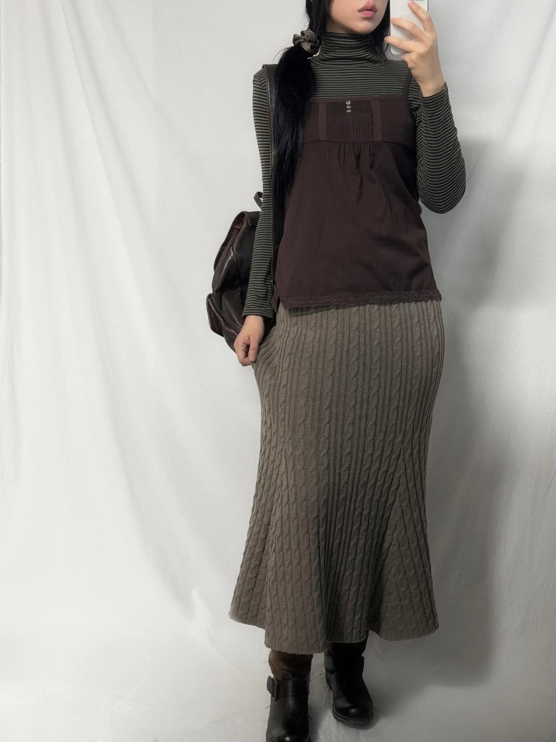 케이블 니트 패턴 롱 스커트 상품이미지4