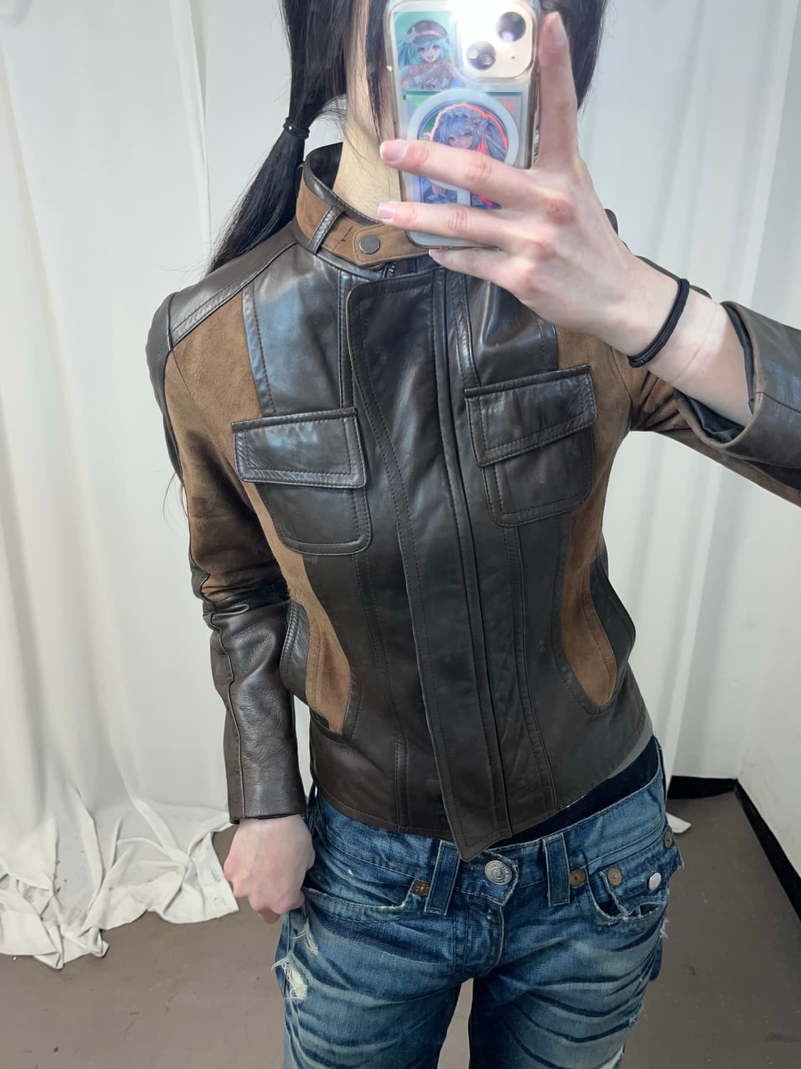 Y2K 브라운 레더 자켓 상품이미지7