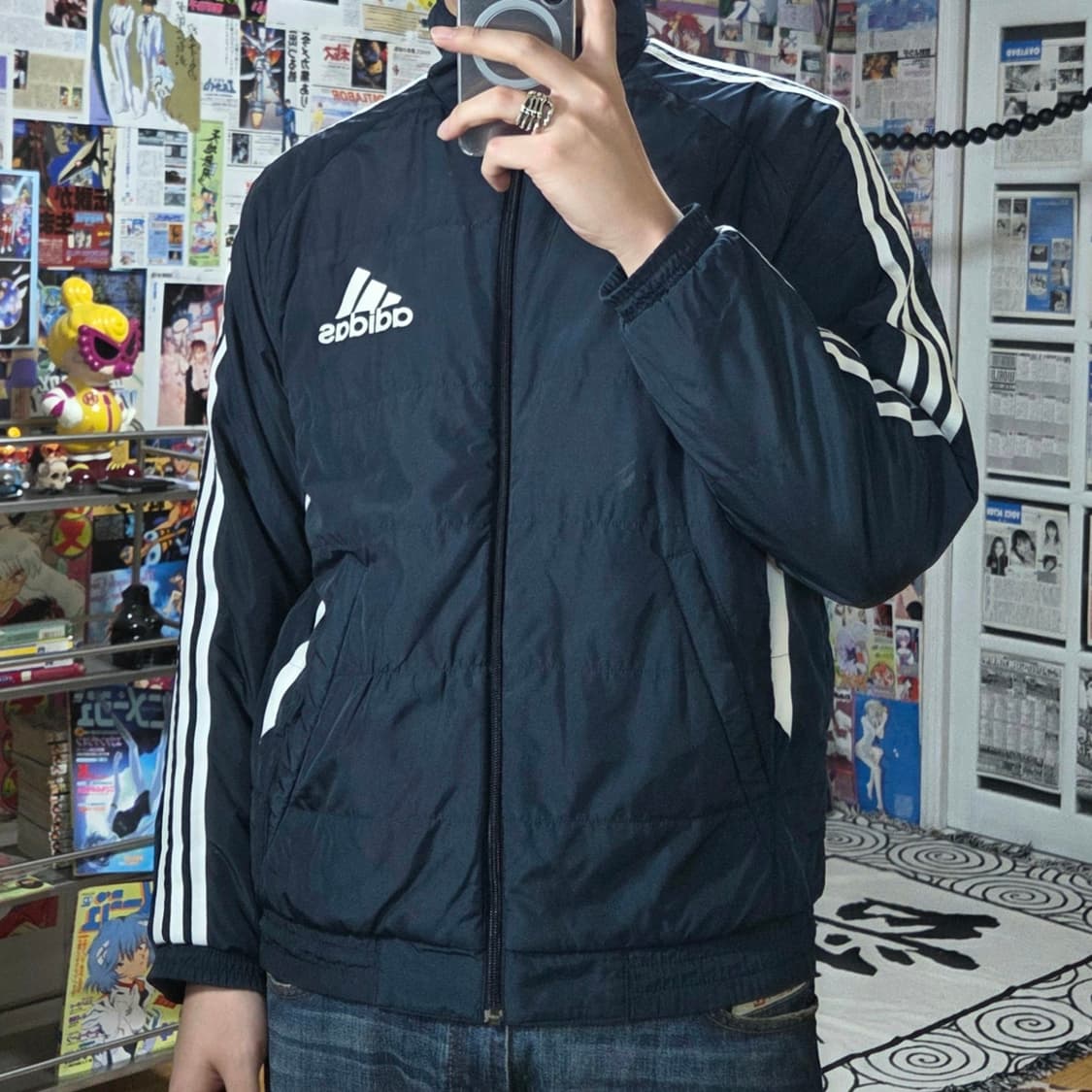 아디다스 삼선 라인 네이비 누빔 점퍼 상품이미지1