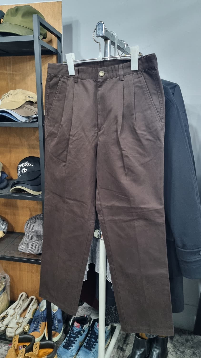 bean pole) 레트로 밤색 투턱 면바지 허리단면40(31)기장102 상품이미지1