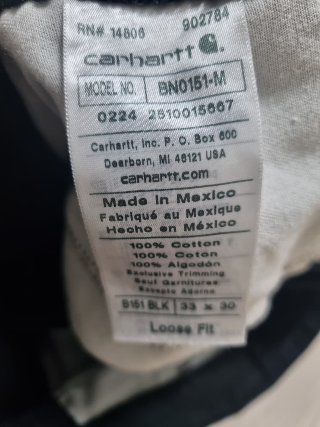 칼하트 카펜터 워크팬츠 블랙 B151 33X30 상품이미지4