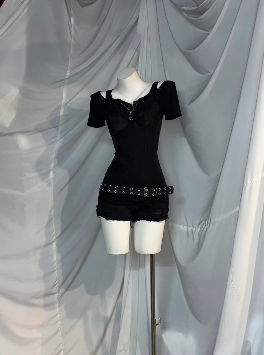 [6pcs] 미사펑크 데일리 무채색 펑크 아일렛 코르셋 십자가 코디세트 상품이미지7