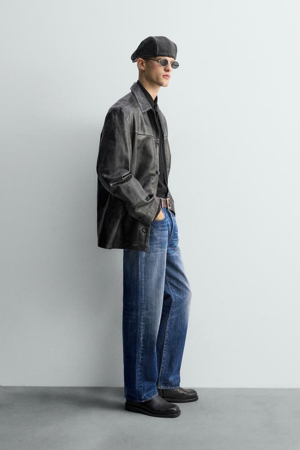 자라 리미티드 빈티지 이펙트 레더 카 코트 M 상품이미지3