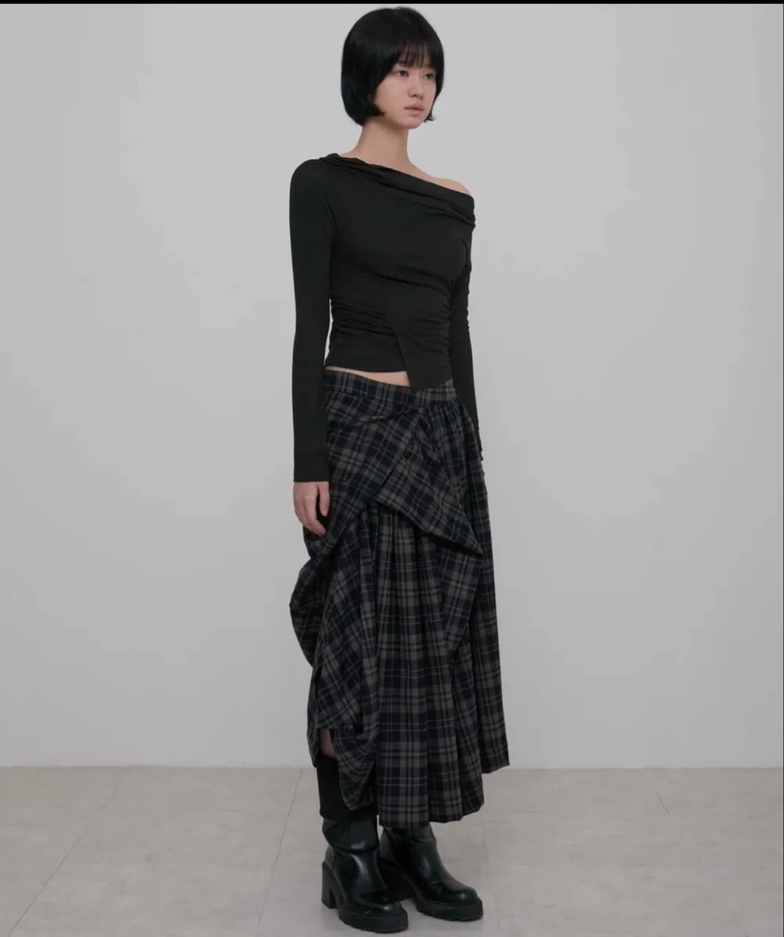 플레어업 체크 롱 스커트 상품이미지2