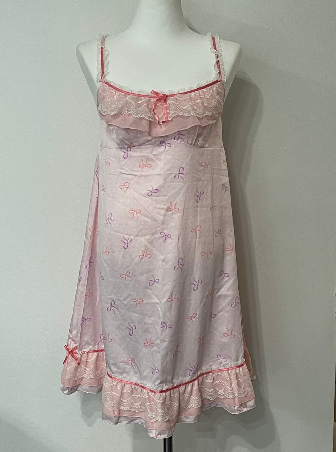 히메갸루 핑크 레이스 슬립 원피스 파자마 룸웨어 홈웨어 상품이미지1