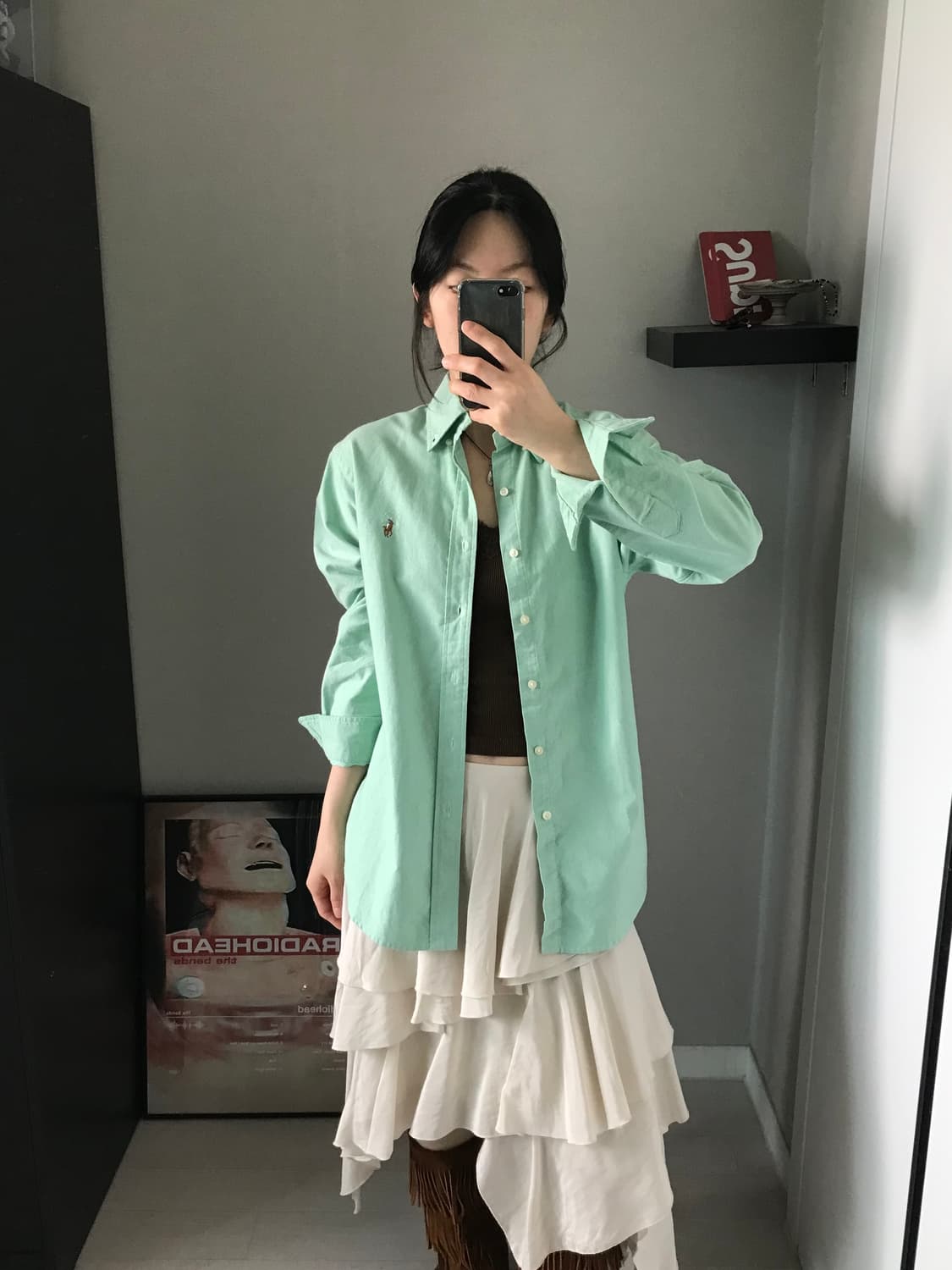 폴로 랄프로렌 QR코드택 포니로고 민트색 셔츠 상품이미지3