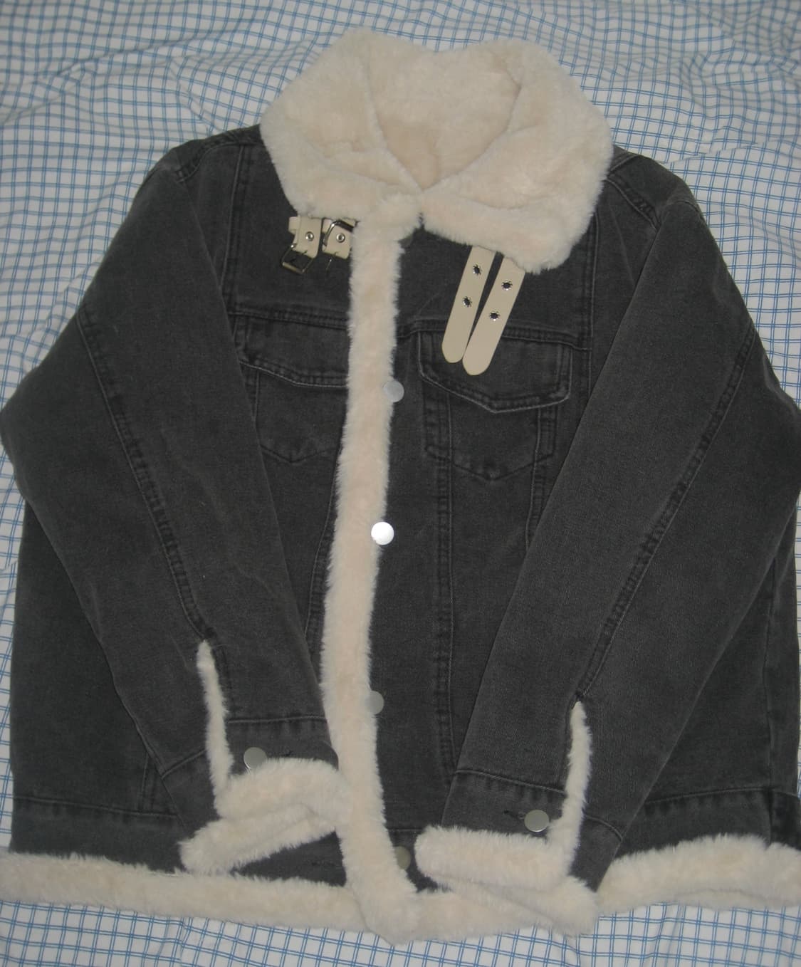 김아홉 빈티지 버클 데님 무스탕 상품이미지1