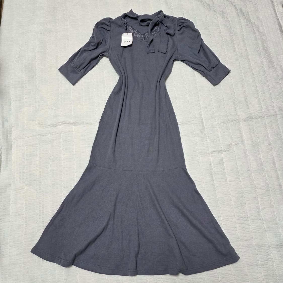 일본빈티지) 스나계 퍼프 레이스 리본 롱원피스 상품이미지2