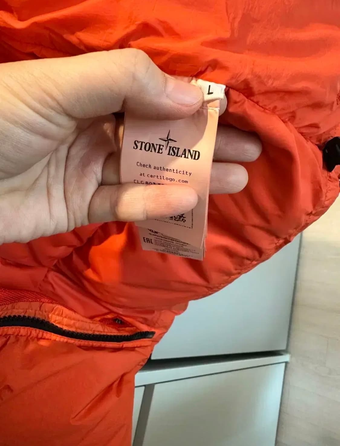 스톤아일랜드 크링클 랩스 후드 다운 자켓 오렌지레드 L 상품이미지8