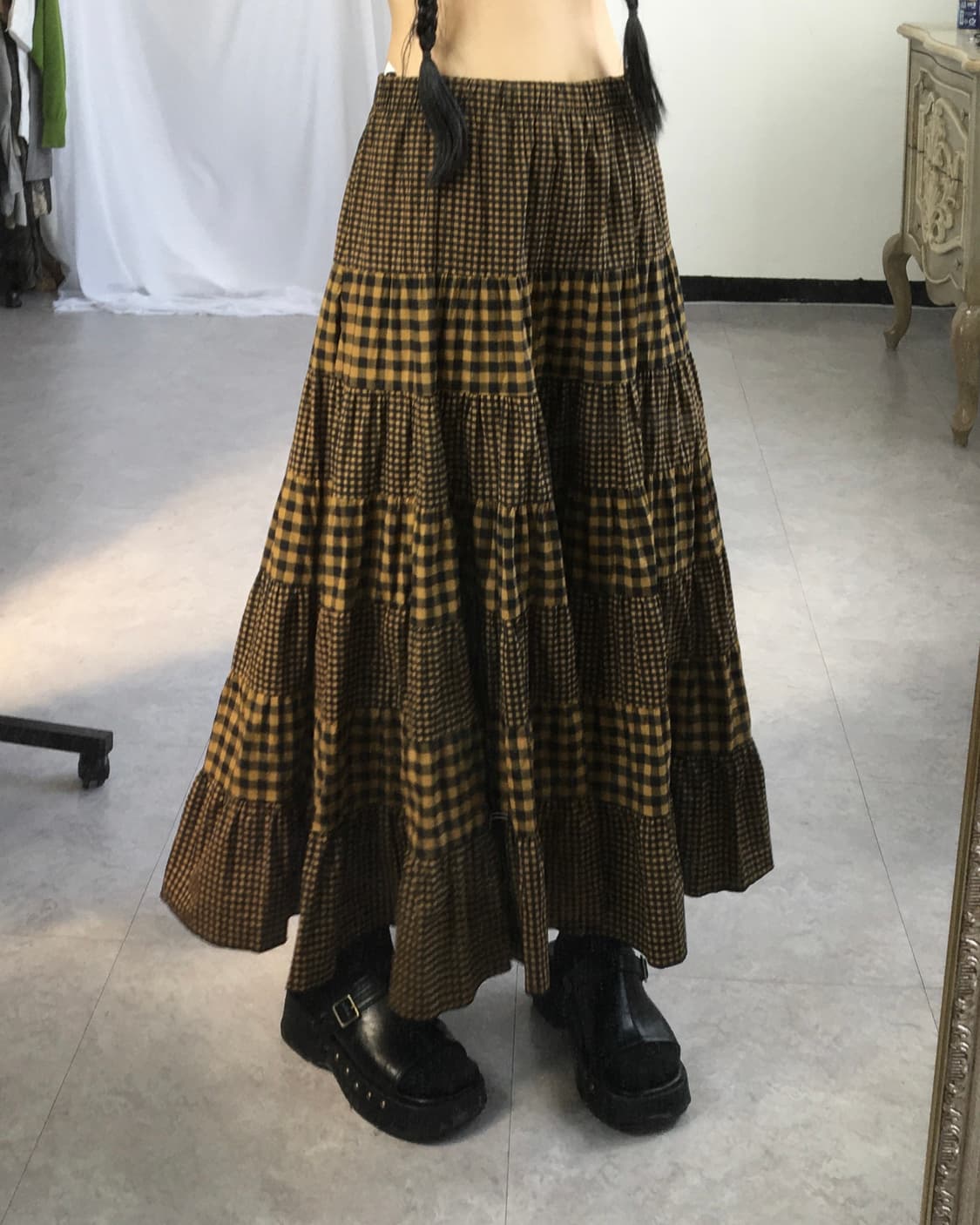 Check pattern mixed skirt 상품이미지5