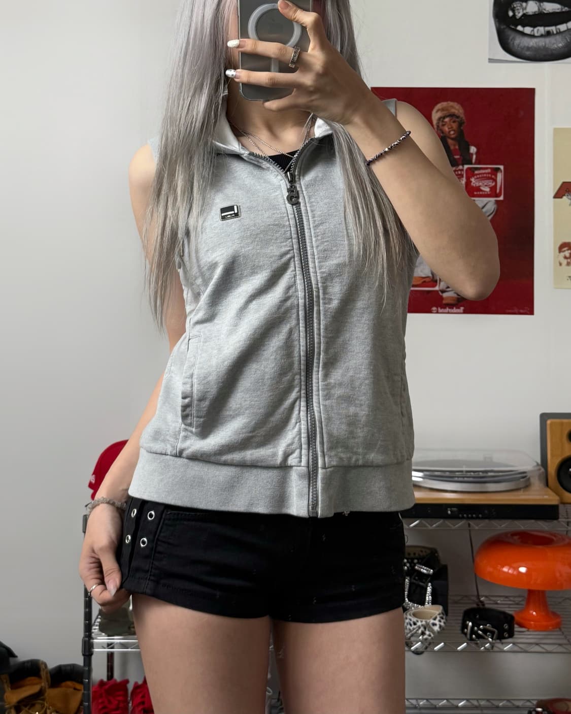 푸부 00s 스웻 후드 베스트 그레이 집업 상품이미지2