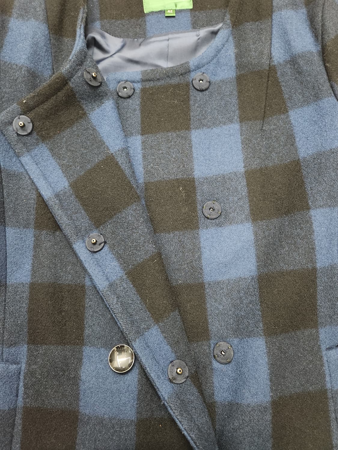 베네통 블루 블랙 체크 하프 코트 42 상품이미지3