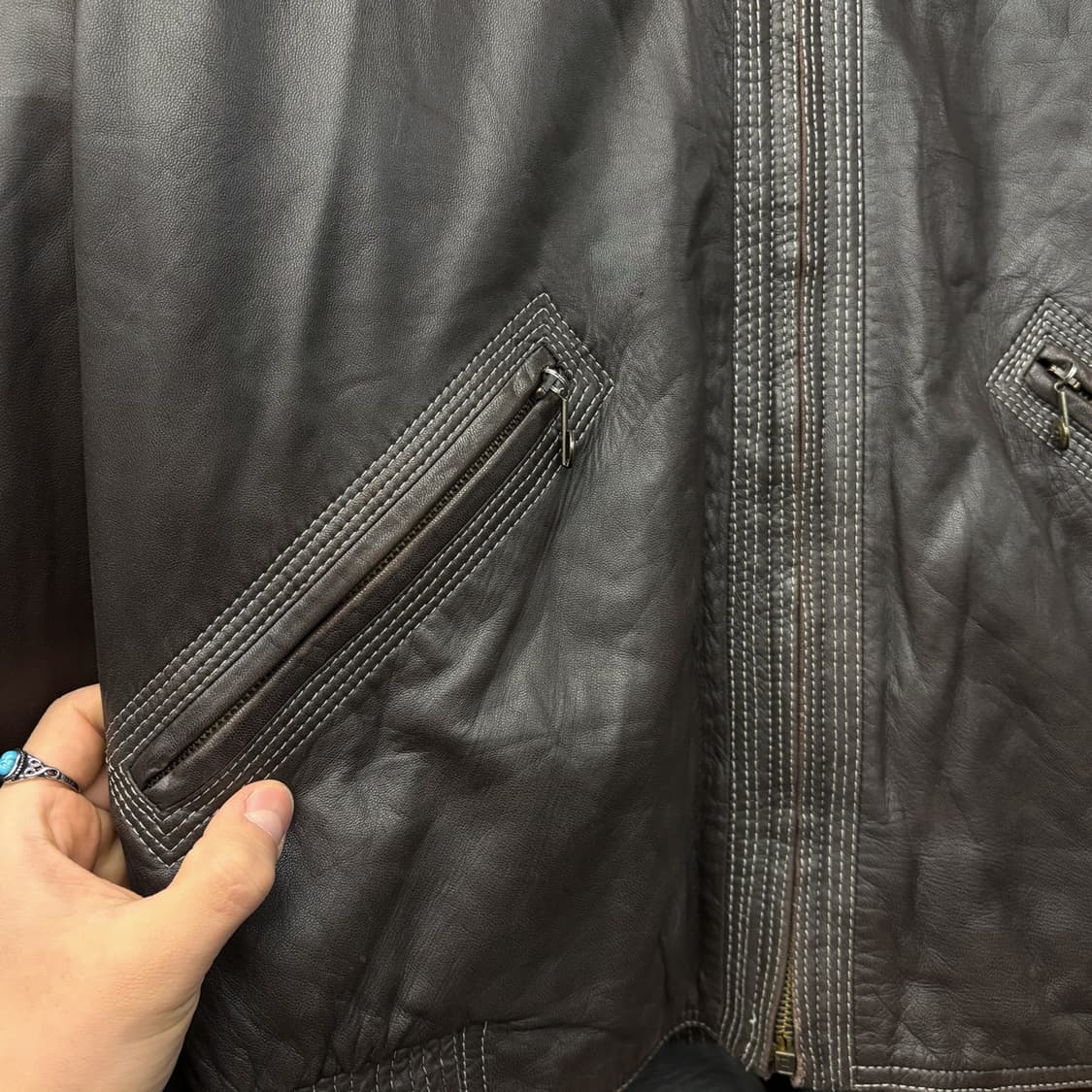 90s 베르사체 빈티지V2 패디드 카프스킨 스티치 레더자켓 N176 상품이미지5
