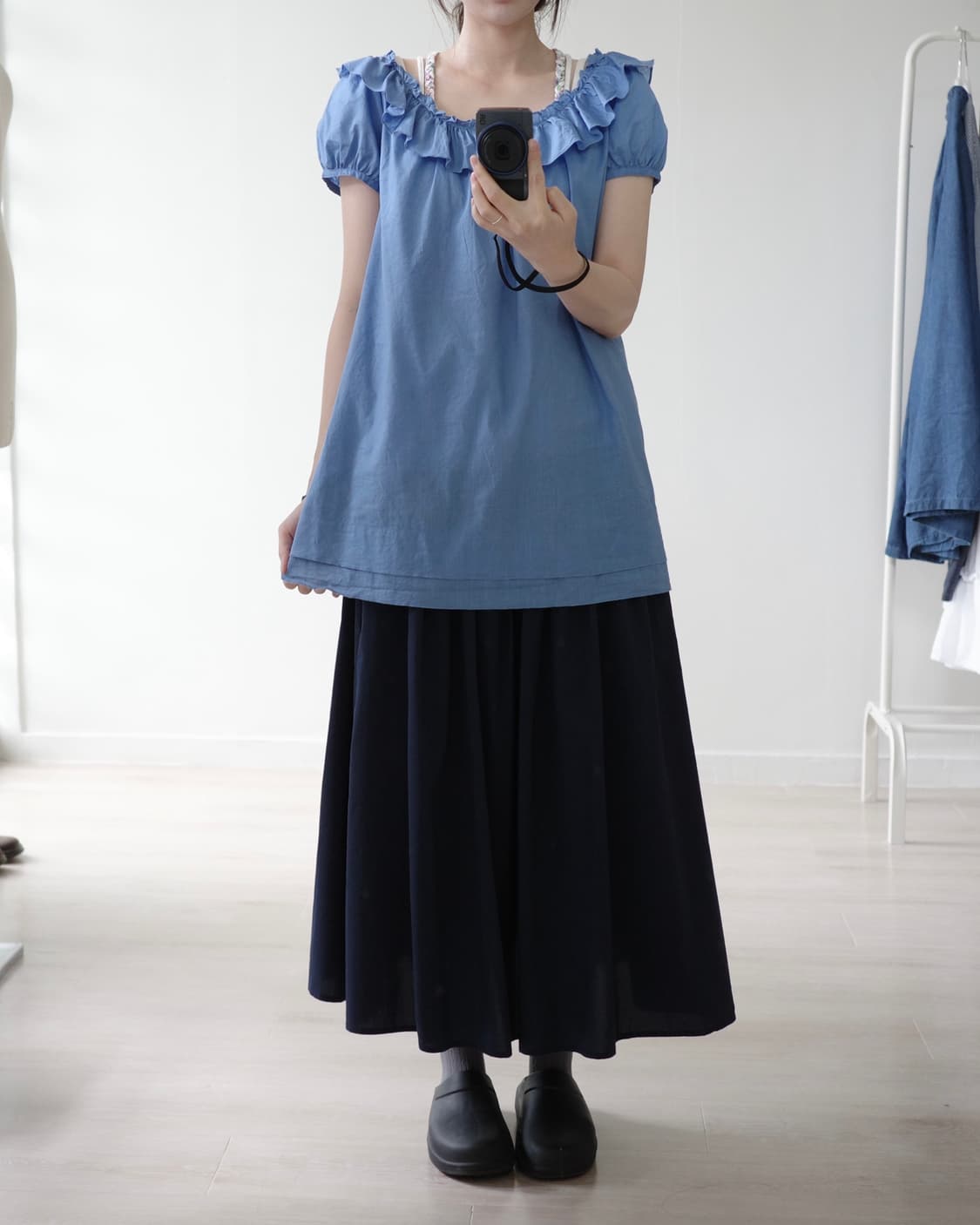  Deep navy volume cotton skirt 상품이미지5