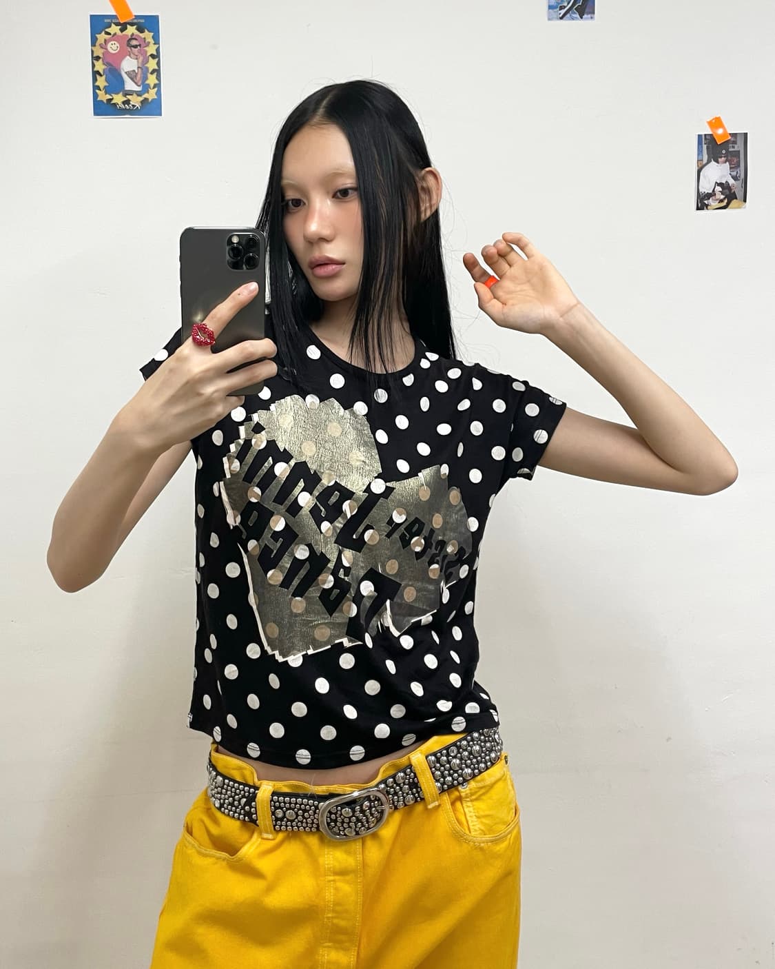 Gold Heart Dot Black T-Shirt  상품이미지1