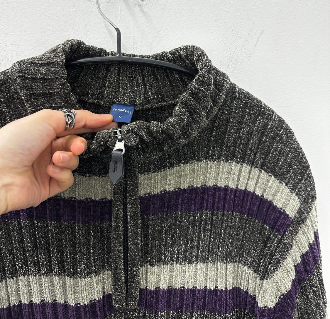 Sunlucas velvet stripe purple knit top 상품이미지4