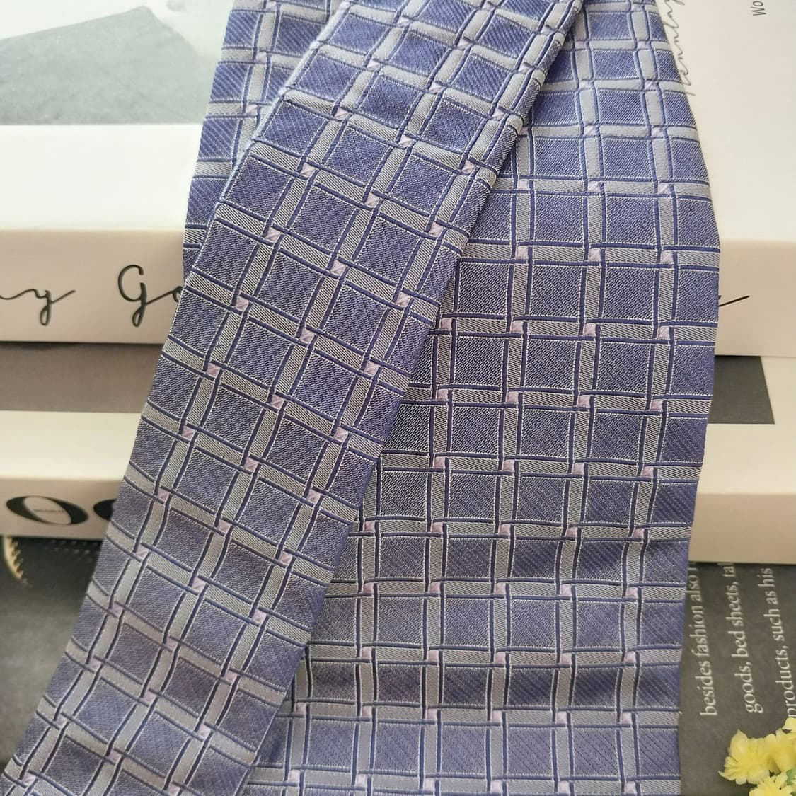 샤를 주르당 실크 퍼플 체크 자카드 넥타이 9.7cm A+등급 K1305 상품이미지3