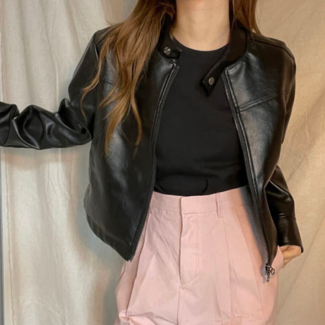 블랙 스탠드 헨리넥 래더 자켓 상품이미지9