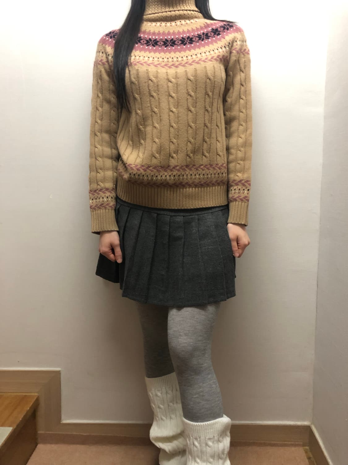 빈티지 베이지 핑크 노르딕 니트 상품이미지2