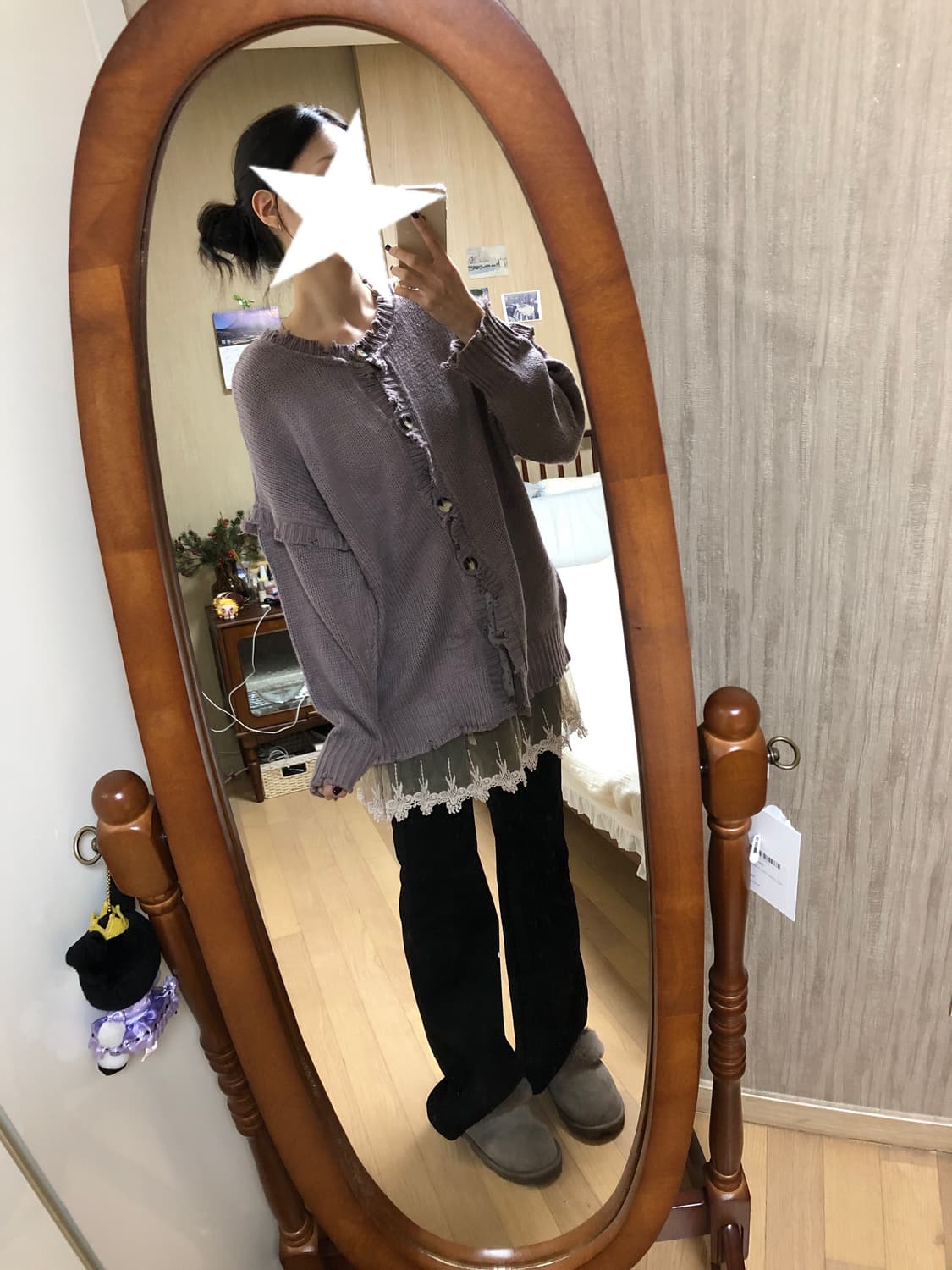 핑크 퍼플 데미지 포인트 가디건 상품이미지1