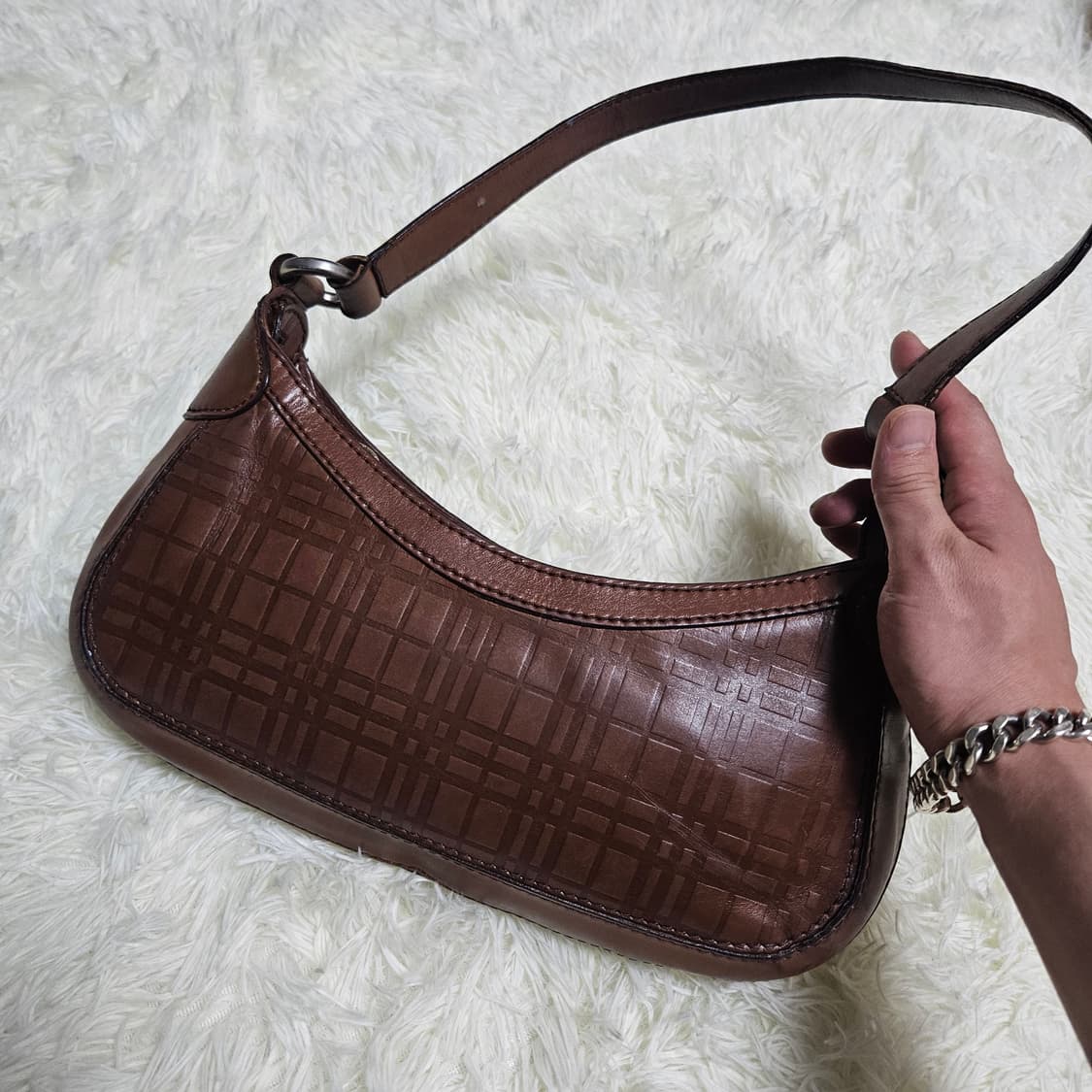 버버리(Burberry) 빈티지 브라운 레더 체크 호보백 상품이미지2
