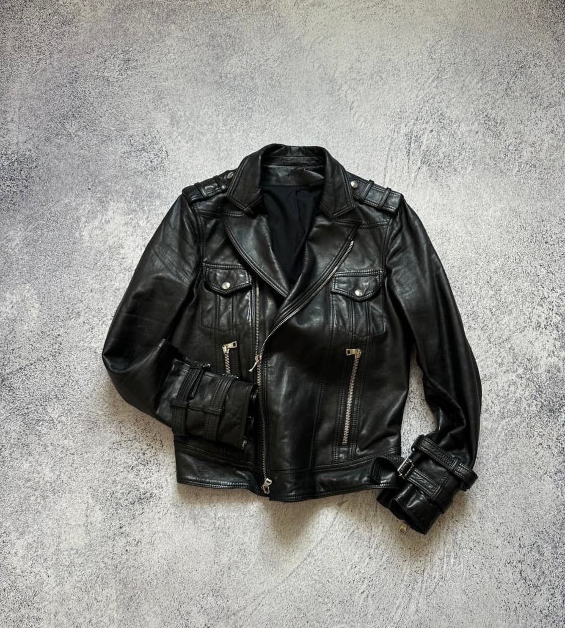 14SS  발망 바이커 레더 자켓 with straps 상품이미지3