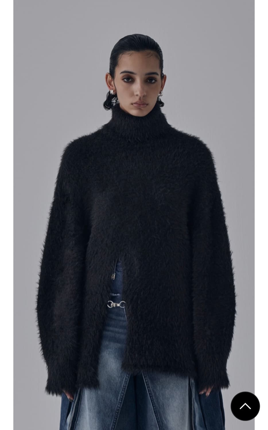 트리밍버드 하이넥 퍼 니트 슬릿 언발 상품이미지1