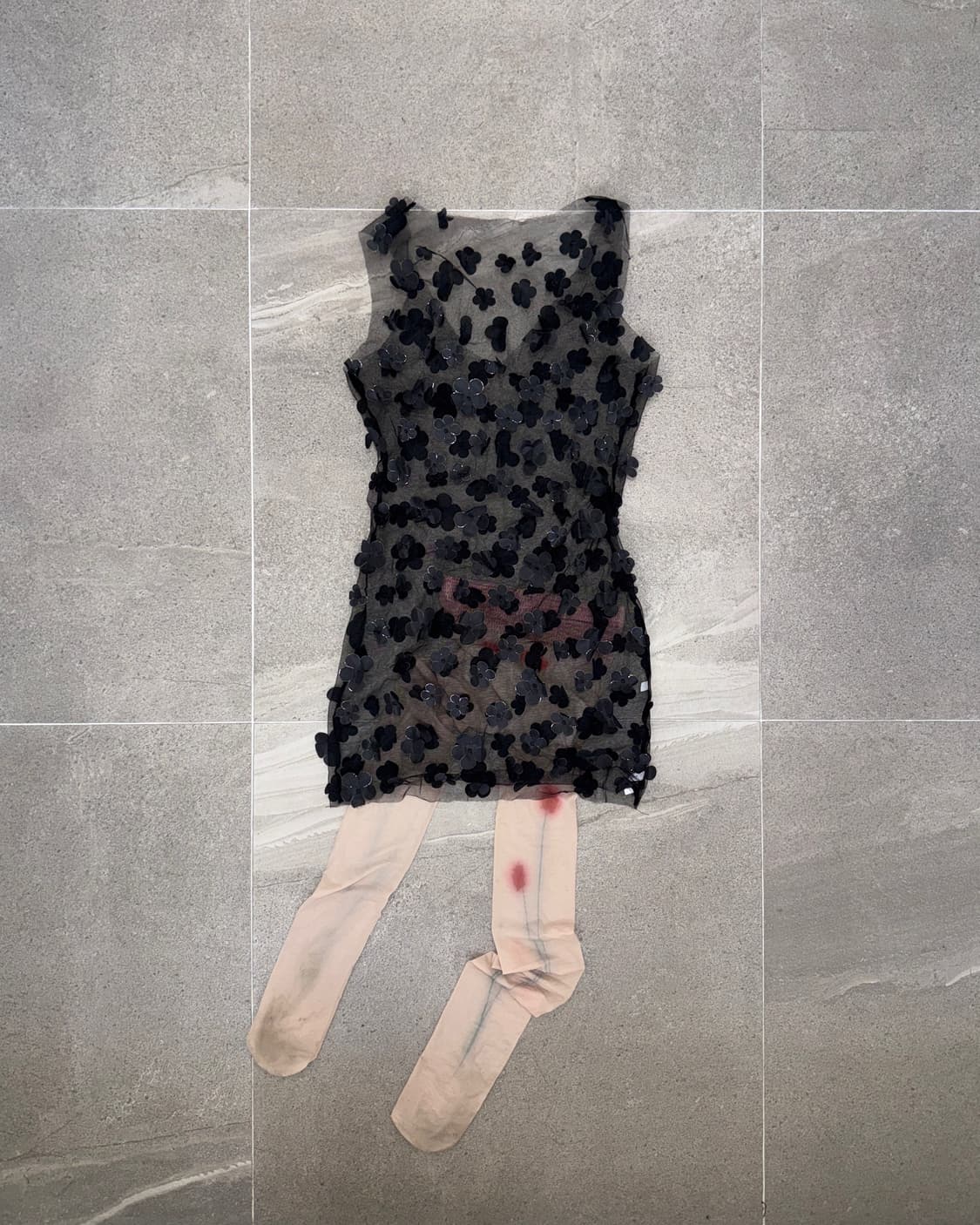 Black popcorn flower mesh sleeveless ops 상품이미지1