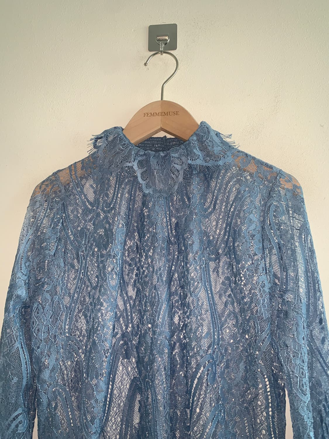 Lace high neck rose blouse(blue) 상품이미지2