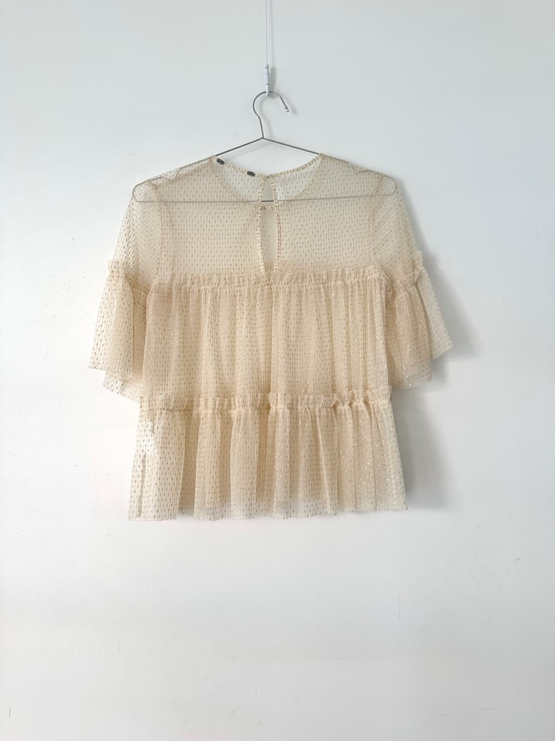Glitter sheer layered frill top / cream 상품이미지6