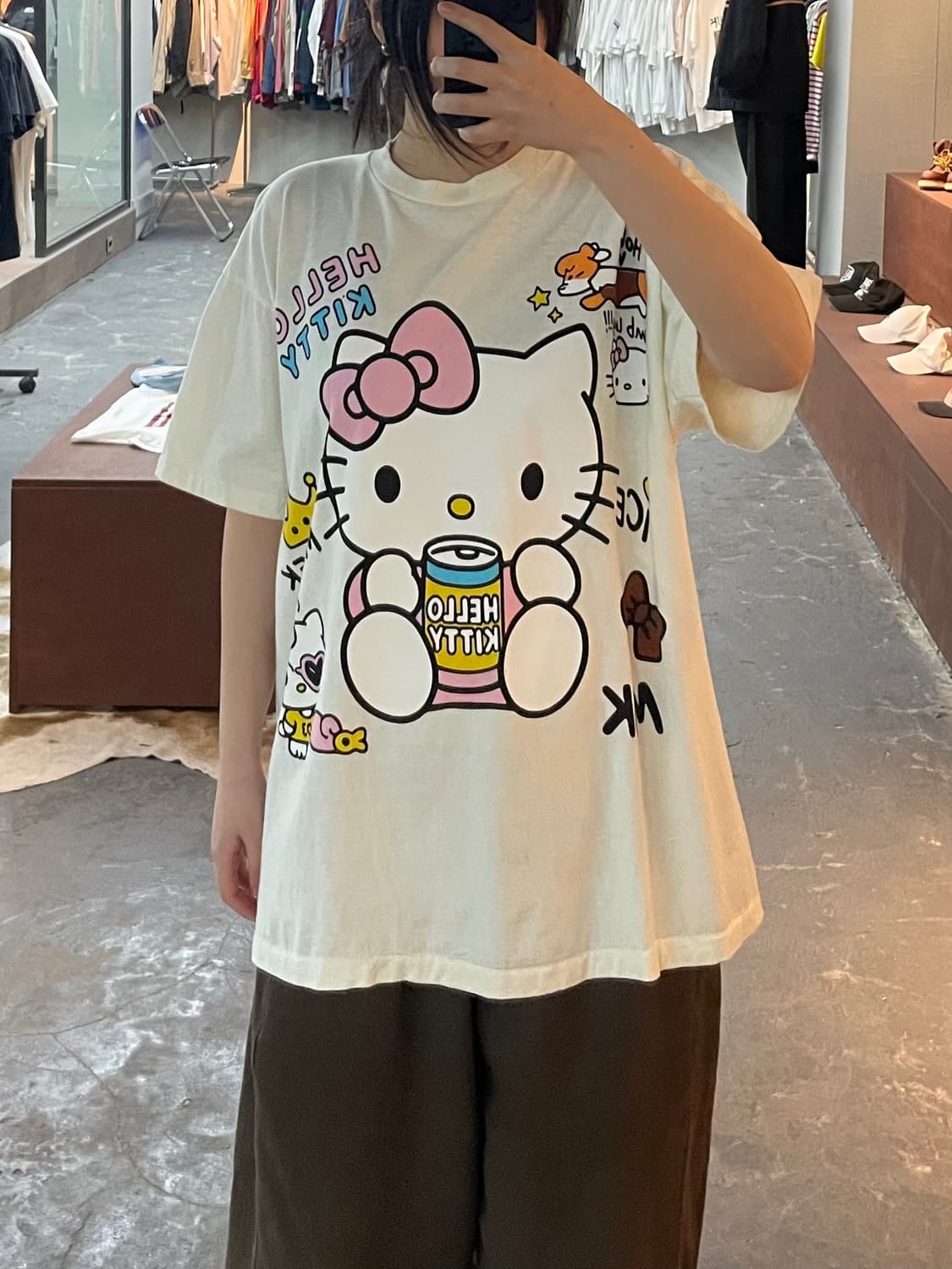빈티지 헬로키티 y2k 오버핏 화이트 반팔 H2514 상품이미지1