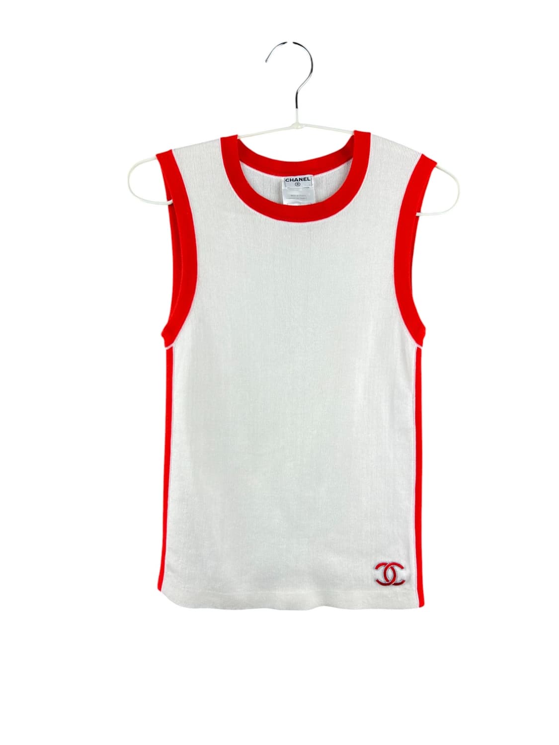 샤넬 니트 베스트 레드 화이트. 조끼 민소매 슬리브리스 상품이미지1