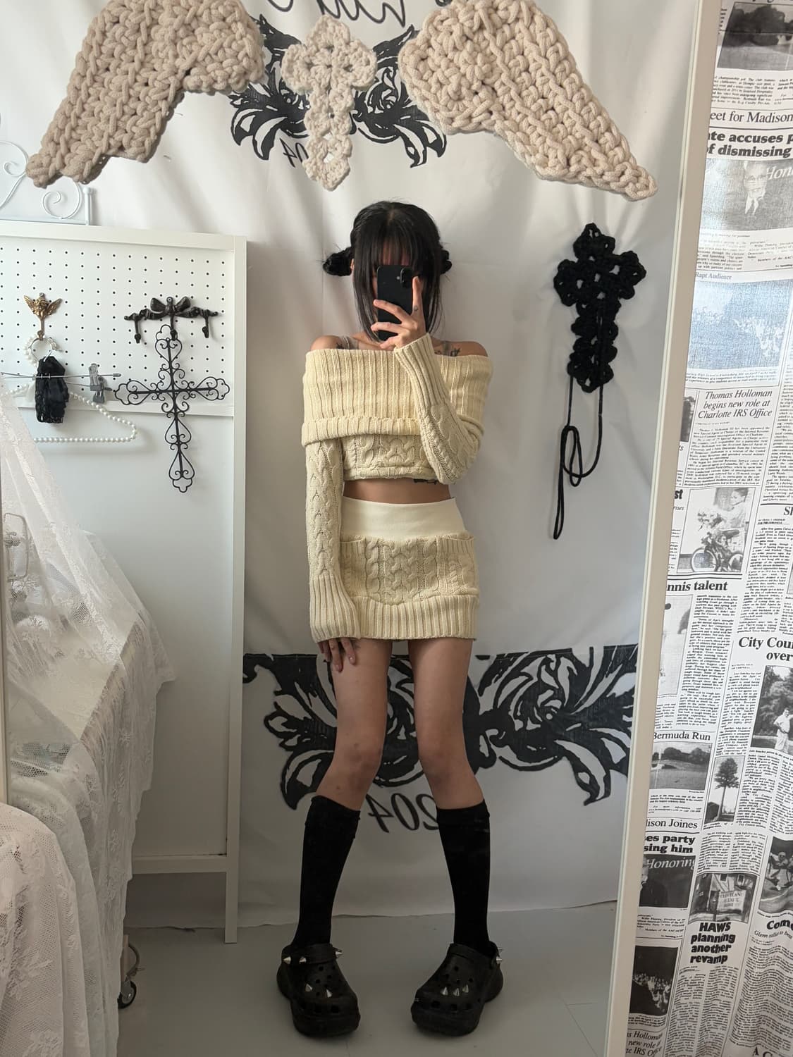 • Ivory off-shoulder sweater setup 상품이미지5