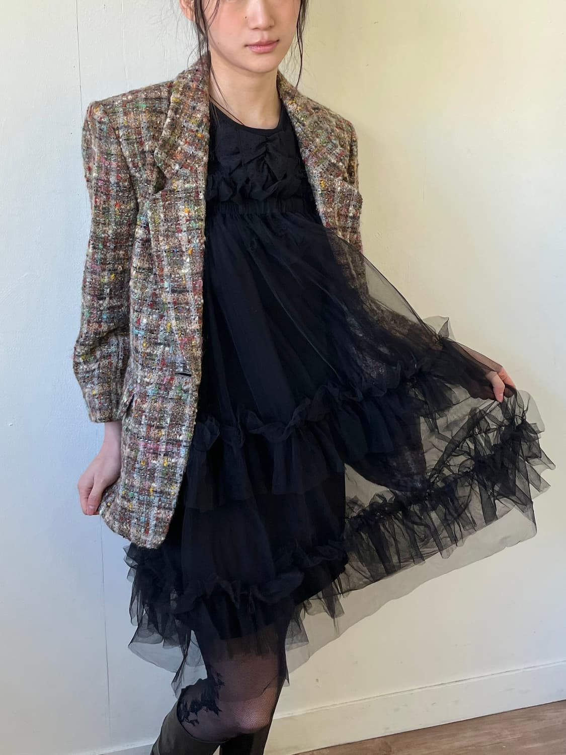 COeur 블랙 시스루 스커트 상품이미지4