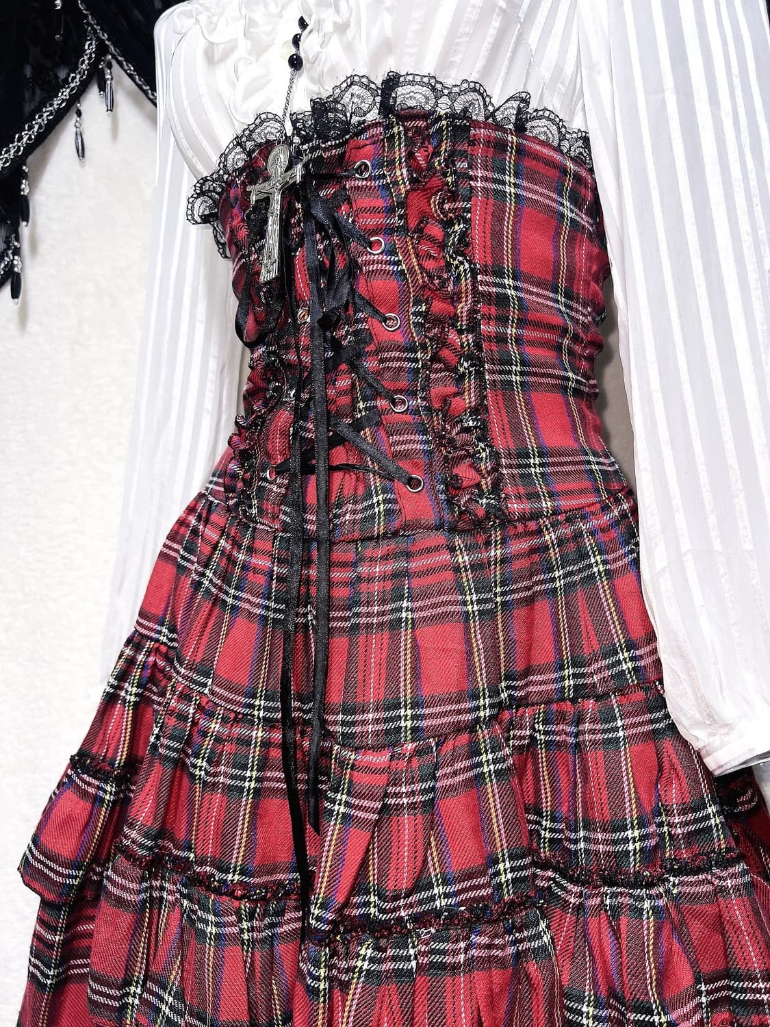 드러그허니 타탄체크 캉캉스커트 코르셋원피스 나나미사 고스펑크 갸루 캐캐체 상품이미지2