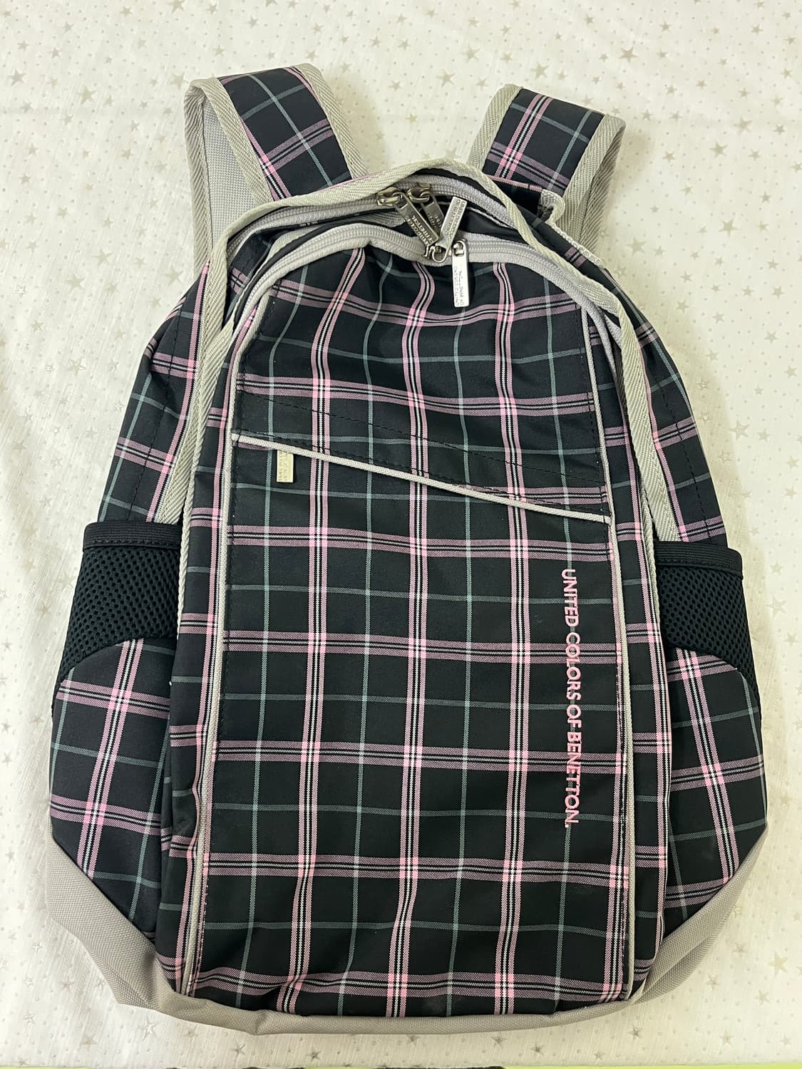 베네통 블랙 핑크 체크 백팩 💕 상품이미지6